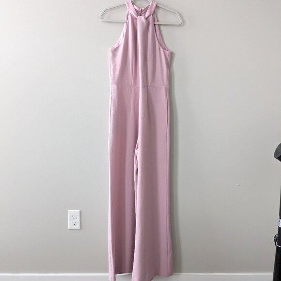 JULIA JORDAN Twist-Front Halter Jumpsuit in Light Mauve - Picture 2 of 8